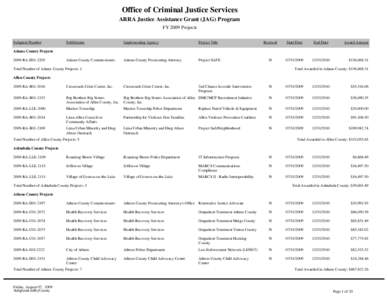 Office of Criminal Justice Services ARRA Justice Assistance Grant (JAG) Program FY 2009 Projects Subgrant Number  SubGrantee