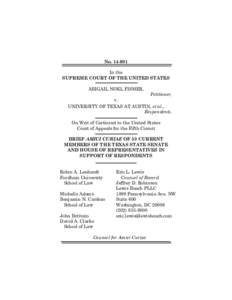 NoIn the SUPREME COURT OF THE UNITED STATES ABIGAIL NOEL FISHER, Petitioner, v.