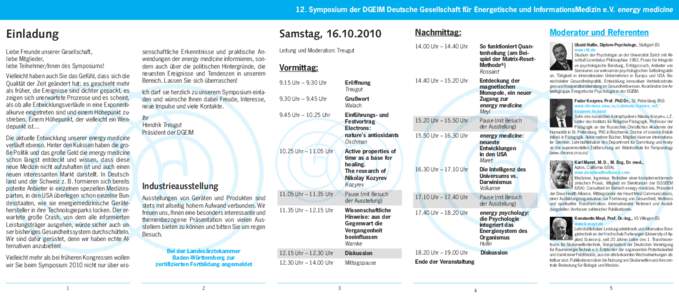 12. Symposium der DGEIM Deutsche Gesellschaft für Energetische und InformationsMedizin e.V. energy medicine  Einladung Samstag, 