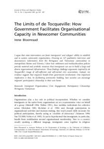 Journal of Ethnic and Migration Studies Vol. 31, No. 5, September 2005, pp. 865 /887 The Limits of de Tocqueville: How Government Facilitates Organisational Capacity in Newcomer Communities