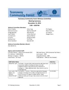 Teanaway Community Forest Advisory Committee Meeting Summary November 13, 2014 2:00 – 8:00 PM Advisory Committee Attendees: Brian Crowley