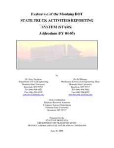 Evaluation of the Montana DOT STATE TRUCK ACTIVITIES REPORTING SYSTEM (STARS) Addendum (FY[removed]by