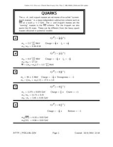 Citation: K.A. Olive et al. (Particle Data Group), Chin. Phys. C, 38, and 2015 update  QUARKS The u-, d-, and s-quark masses are estimates of so-called “currentquark masses,” in a mass-independent subtr