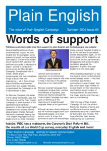 Plain English The voice of Plain English Campaign Summer 2006 Issue 65  Words of support