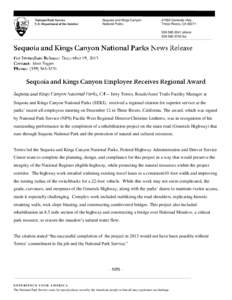 National Park Service U.S. Department of the Interior Sequoia and Kings Canyon National Parks