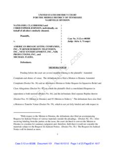 UNITED STATES DISTRICT COURT FOR THE MIDDLE DISTRICT OF TENNESSEE NASHVILLE DIVISION NATHANIEL CLAYBROOKS and CHRISTOPHER JOHNSON, individually, on behalf of all others similarly situated,