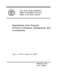 New Jersey State Legislature Office of Legislative Services Office of the State Auditor Department of the Treasury Division of Property Management and