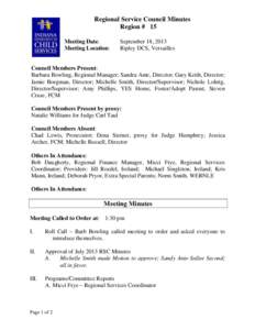Regional Service Council Minutes Region # 15 Meeting Date: Meeting Location:  September 18, 2013