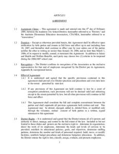 ARTICLE I AGREEMENT 1.1 Agreement Clause -- This agreement is made and entered into this 8th day of February 2005, between the Anaheim City School District, hereinafter referred to as 