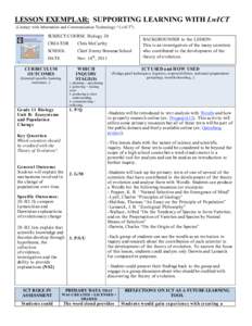 LESSON EXEMPLAR: SUPPORTING LEARNING WITH LwICT (Literacy with Information and Communication Technology-“LwICT”) SUBJECT/COURSE Biology 20 CREATOR