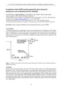 7th Int. Conf. on Harmonisation within Atmospheric Dispersion Modelling for Regulatory Purposes  (YDOXDWLRQRIWKH2630PRGHODJDLQVWWKHGDWDPHDVXUHG GXULQJRQH\HDULQ5XQHEHUJ6WUHHW+HOVLQNL Leena Wallenius1, Jaakk