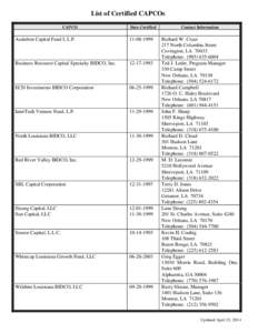 List of Certified CAPCOs CAPCO Date Certified  Audubon Capital Fund I, L.P.