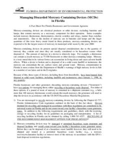 Managing Discarded Mercury-Containing Devices (MCDs) - Hazardous Waste - Solid and Hazardous Waste  - Florida DEP - [fact_mcd.pdf]