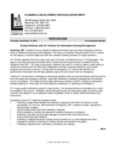 Humanitarian aid / Occupational safety and health / Public safety / 9-1-1 / Plympton–Wyoming / Lambton County / 000 Emergency / Provinces and territories of Canada / Ontario / Disaster preparedness / Emergency management