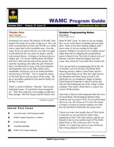 WAMC Program Guide October[removed]Volume 19 Issue 10 ASO Broadcasts Start[removed]Thanks Pete