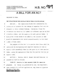 HOUSE OF REPRESENTATIVES TWENTY-SEVENTH LEGISLATURE, 2013 STATE OF HAWAII A BILL FOR AN ACT RELATING TO FISH.