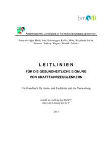 ARBEITSGRUPPE „AMTSÄRZTE IN FÜHRERSCHEINANGELEGENHEITEN“   Auracher-Jäger, Baldi, Jens, Kaltenegger, Koller, Mörz, Riccabona-Zecha, Salamon, Soukop, Wagner, Wesiak, Zelenka