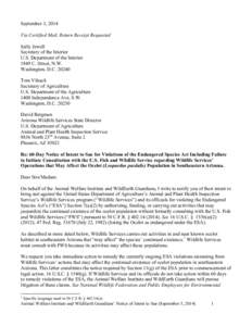 September 3, 2014 Via Certified Mail, Return Receipt Requested Sally Jewell Secretary of the Interior U.S. Department of the Interior 1849 C. Street, N.W.