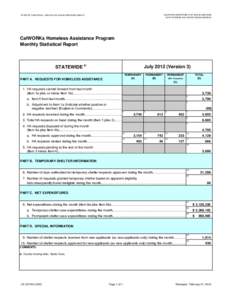 CALIFORNIA DEPARTMENT OF SOCIAL SERVICES DATA SYSTEMS AND SURVEY DESIGN BUREAU STATE OF CALIFORNIA - HEALTH AND HUMAN SERVICES AGENCY  CalWORKs Homeless Assistance Program