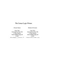 The Linear Logic Primer Vincent Danos Roberto Di Cosmo  Case 7014