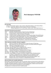 Prof. Hannspeter WINTER  Personal data