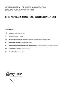 NEVADA BUREAU OF MINES AND GEOLOGY SPECIAL PUBLICATION MI-1994 THE NEVADA MINERAL INDUSTRY—1994  CONTENTS