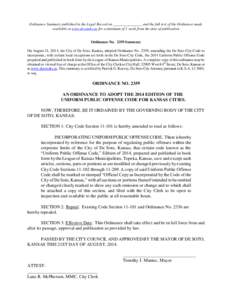 Ordinance Summary published in the Legal Record on _______________ and the full text of the Ordinance made available at www.desotoks.us for a minimum of 1 week from the date of publication Ordinance No[removed]Summary On A