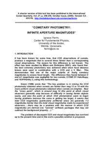 A shorter version of this text has been published in the International Comet Quarterly, Vol. 27, p[removed], October issue, ([removed]Version[removed], http://webdelprofesor.ula.ve/ciencias/ferrin +++++++++++++++++++++