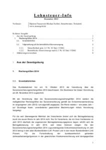 Lohnsteuer-Info Dezember 2013 Verfasser: Diplom-Finanzwirt Michael Seifert, Steuerberater, Troisdorf, www.steuergeld.de