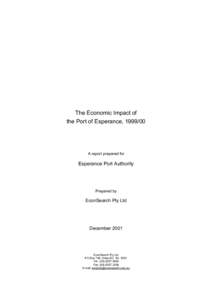 The Economic Impact of the Port of Esperance, [removed]A report prepared for  Esperance Port Authority