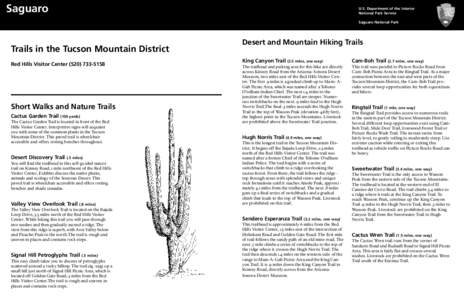 Saguaro  U.S. Department of the Interior National Park Service Saguaro National Park