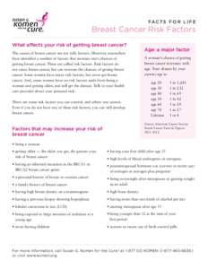 FA C T S F O R L I F E  Breast Cancer Risk Factors What affects your risk of getting breast cancer? The causes of breast cancer are not fully known. However, researchers have identified a number of factors that increase 