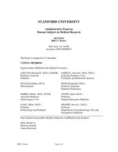 STANFORD UNIVERSITY Administrative Panel on Human Subjects in Medical ResearchIRB #7: Roster Palo Alto, CA 94306