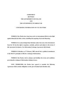 AGREEMENT BETWEEN THE GOVERNMENT OF ICELAND AND THE GOVERNMENT OF GIBRALTAR