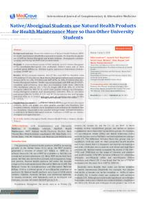 Native/Aboriginal Students use Natural Health Products for Health Maintenance More so than Other University Students