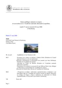 Séance publique statutaire en région en association avec l’Académie nationale allemande Leopoldina - 27 et 28 maiProgramme