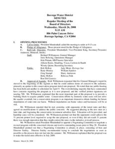 Borrego Water District MINUTES Regular Meeting of the Board of Directors Wednesday, March 26, 2008 9:15 AM