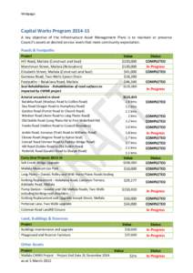 Webpage  Capital Works Program[removed]A key objective of the Infrastructure Asset Management Plans is to maintain or preserve Council‘s assets at desired service levels that meet community expectation.