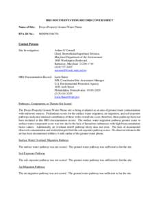 HRS Documentation Record - Dwyer Property Ground Water Plume (October 2010)