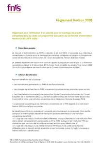 Règlement HorizonRèglement pour l’attribution d’un subside pour le montage de projets européens dans le cadre du programme européen de recherche et innovation Horizon)