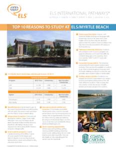 ELS INTERNATIONAL PATHWAYS® AUSTRALIA l CANADA l CHINA l EUROPE l INDIA l MALAYSIA l USA TOP 10 REASONS TO STUDY AT ELS/MYRTLE BEACH 7 Homes away from Home: Connect with