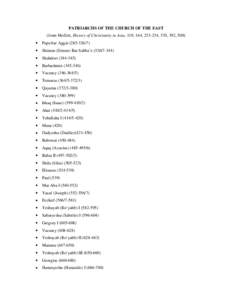 PATRIARCHS OF THE CHURCH OF THE EAST (from Moffett, History of Christianity in Asia, 119, 164, , 370, 392, 509) • Papa bar Aggai)