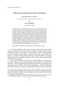 Psychologia, 2008, 51, 142–155  FROM CHANGE BLINDNESS TO CHOICE BLINDNESS Petter JOHANSSON1), Lars HALL2) 1)