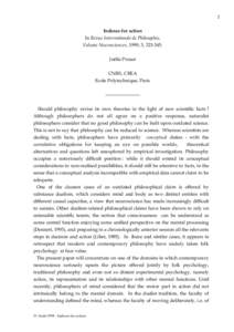 1 Indexes for action In Revue Internationale de Philosophie, Volume Neurosciences, 1999, 3, [removed]Joëlle Proust CNRS, CREA