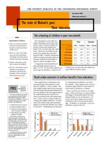 THE POVERTY ANALYSIS OF THE INTEGRATED HOUSEHOLD SURVEY November 2000 PMS policy brief No. 4 The state of Malawi’s poor: Their education