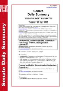 Senate Daily Summary - No[removed]Tuesday 23 May 2006