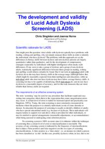 The development and validity of Lucid Adult Dyslexia Screening (LADS)