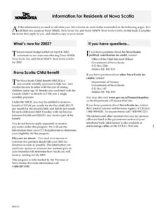 ,QIRUPDWLRQIRU5HVLGHQWVRI1RYD6FRWLD  A ll the information you need to calculate your Nova Scotia tax and credits is included on the following pages. You will find two copies of Form NS428, Nova Scotia Tax, and Form