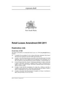 exposure draft  New South Wales Retail Leases Amendment Bill 2011 Explanatory note
