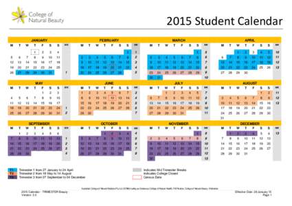 2015 Student Calendar FEBRUARY JANUARY M